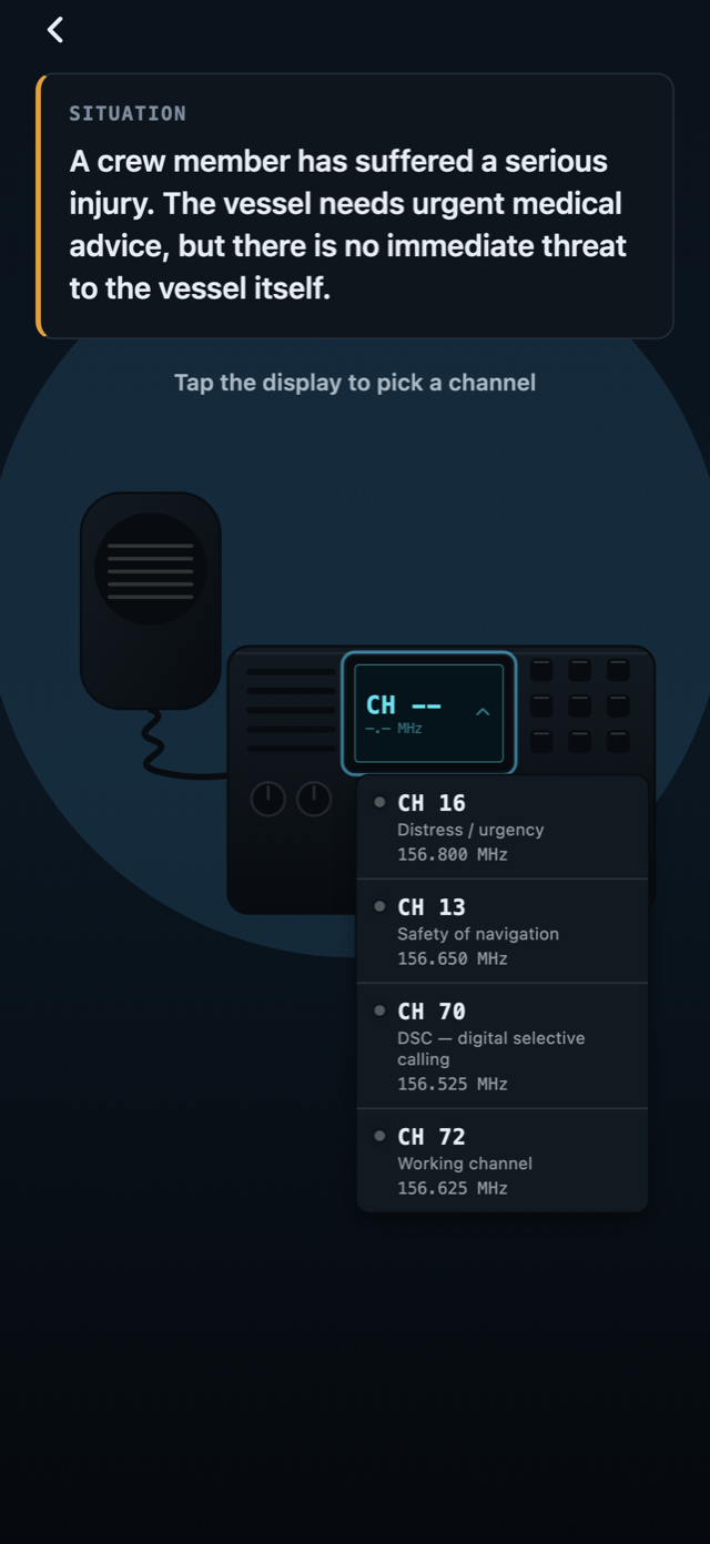 Radio console with the channel list open